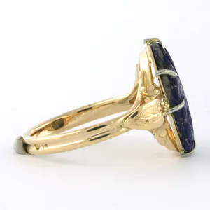 14k gouden ring bezet met lapislazuli - ringmaat 18(56) kopen? Bied vanaf 180!