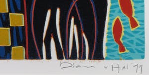 Diana van Hal - Linosnede, Blue lake - Ingelijst kopen? Bied vanaf 40!