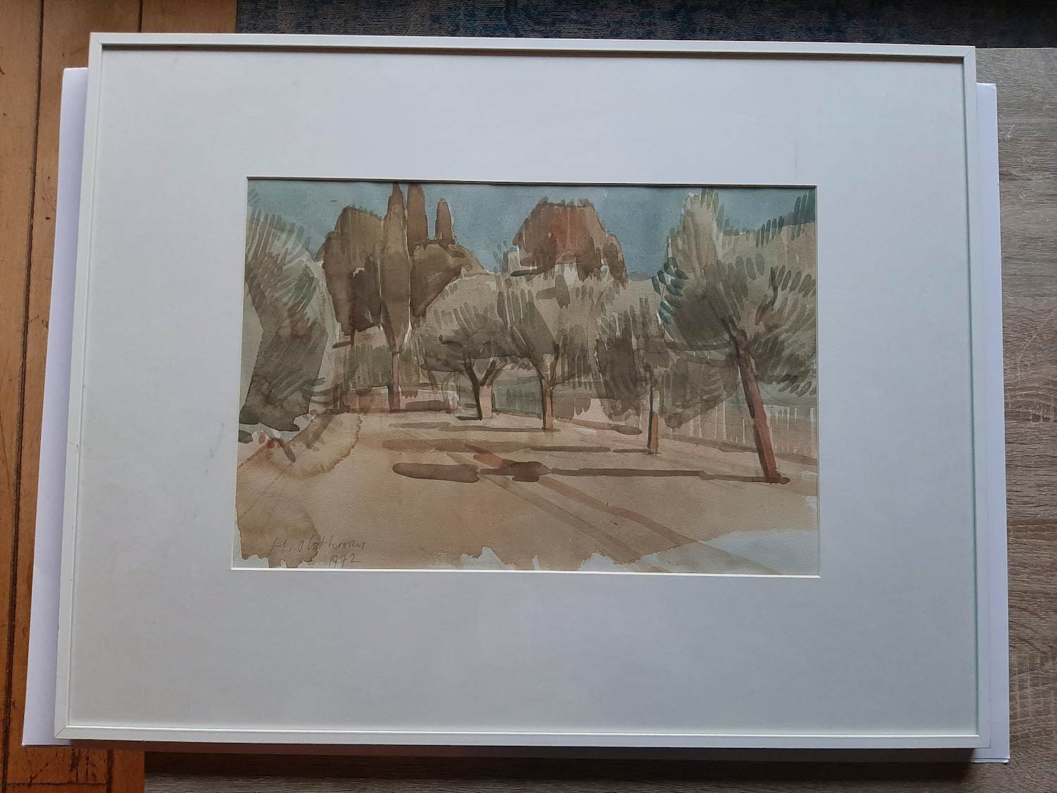 Hans Olsthoorn - Aquarel, Olijfboom en Cypressen. kopen? Bied vanaf 70!