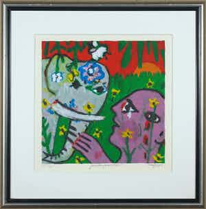 Hans Truijen - Zeefdruk, Touching paradise - Ingelijst verkocht voor € 50!
