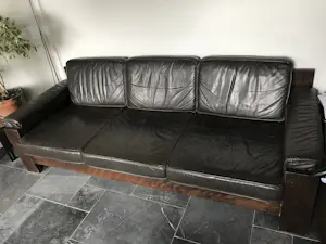 Leolux - Leolux bank / sofa, vintage design - hout en leer 1970's kopen? Bied vanaf 1!