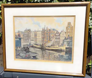Hendrikus Roodenburg - Damrak Amsterdam, aquatint ets (ingelijst) kopen? Bied vanaf 75!