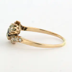 14k rosé gouden ring met  saffier en old mine cut geslepen diamant tot. 0.80ct kopen? Bied vanaf 425!