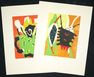 Francis Hoogland - Lot van twee houtsneden, Zonder titel verkocht voor € 35!