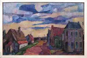 Harmen Klaas Post - Olieverf op board, Dorpsgezicht - Ingelijst verkocht voor € 100!