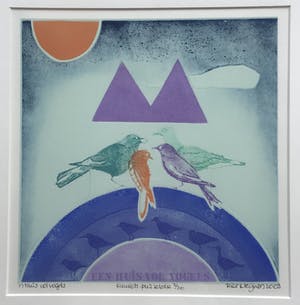 Ries Kleijnen - Ets aquatint, Een huis vol vogels, gesigneerd en ingelijst kopen? Bied vanaf 85!