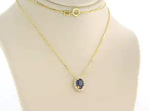 14k geelgouden collier met hanger met saffier en diamant 0.08ct - 45cm kopen? Bied vanaf 230!