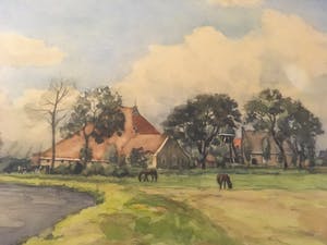 Rie Rooker-Knipscheer - aquarel Klokkenstoel in Goingarijp Friesland (1946) kopen? Bied vanaf 90!