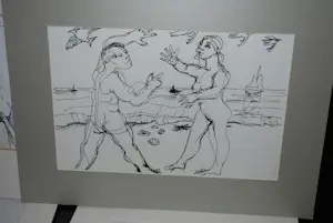 Rob Aussen - 9 inkttekeningen - strandscenes ca. 1983 kopen? Bied vanaf 20!