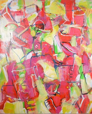 Christine Spierings - Olieverf op doek, Z.t. Rose en geel - Ingelijst (Groot) kopen? Bied vanaf 1!