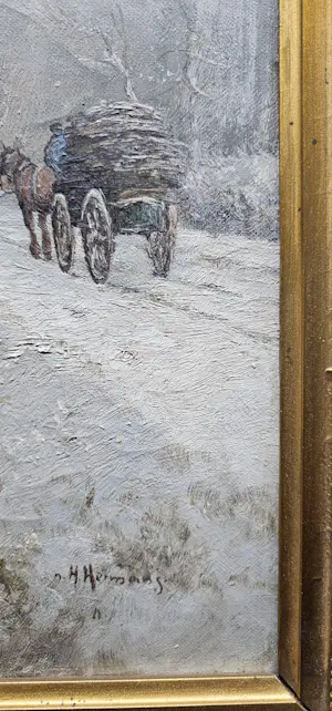 H. Hermans - Winterlandschap met Paard en wagen vol hout kopen? Bied vanaf 30!