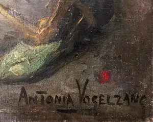 Antonia Vogelzang - "Mimosa in grijze aarden Vaas". kopen? Bied vanaf 60!