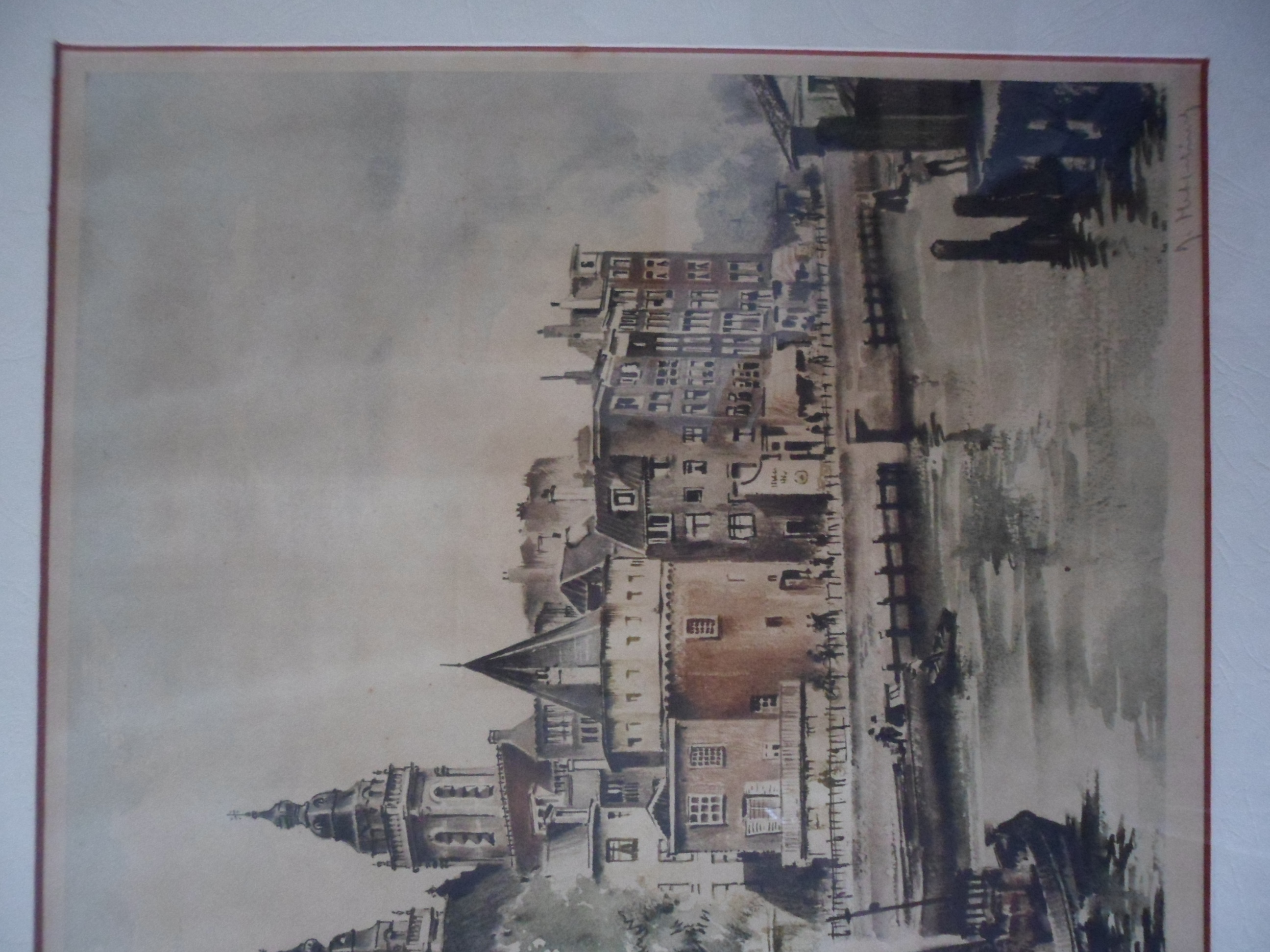 Roger Hebbelinck - Kleuren ets: Amsterdam, St Nicolaaskerk en Schreierstoren. kopen? Bied vanaf 30!