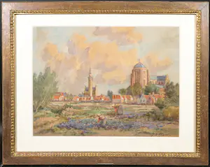 Adriaan Terhell - Aquarel, Dorpsgezicht - Ingelijst kopen? Bied vanaf 70!