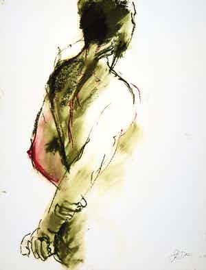 Franscz Witte - Acryl en krijt op papier, Staand figuur verkocht voor € 1!