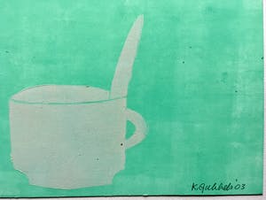 Klaas Gubbels - houtdruk met acryl ondergrond ‘ wit kopje’. kopen? Bied vanaf 250!