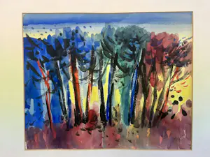 Andre van der Vossen - Bomenrij - expressionistisch kleurrijk werk kopen? Bied vanaf 195!