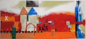 Theo Koster - Zeefdruk en collage, Liggend rood - Ingelijst (Groot) kopen? Bied vanaf 50!