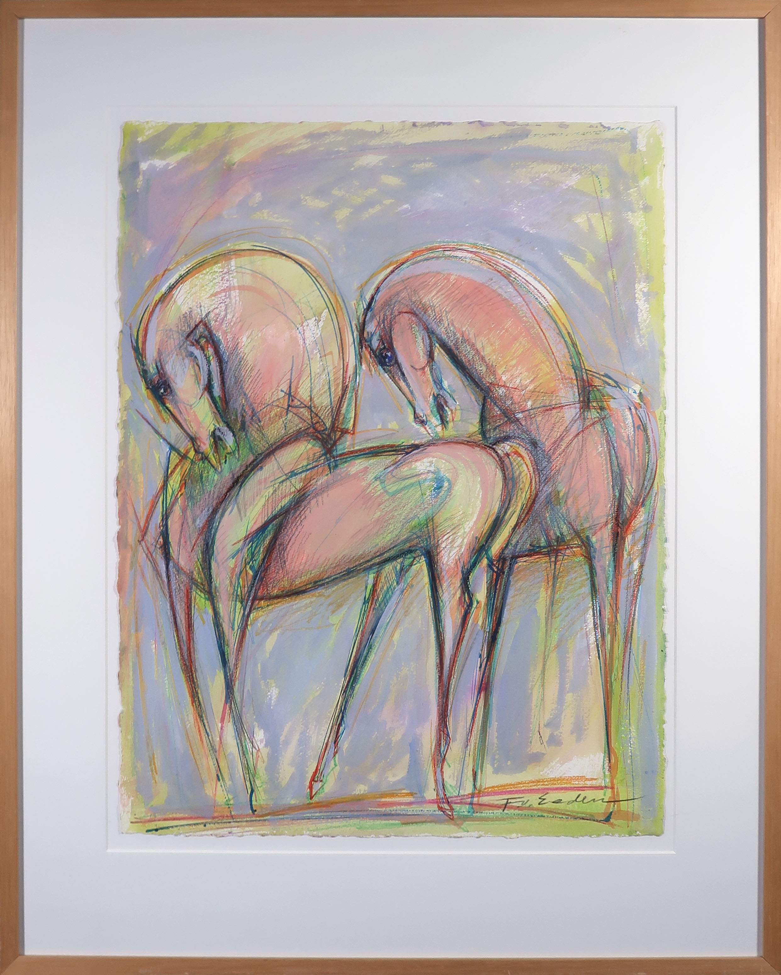 Frits van Eeden - Gemengde techniek op papier, Horses - Ingelijst (Groot) verkocht voor € 80!