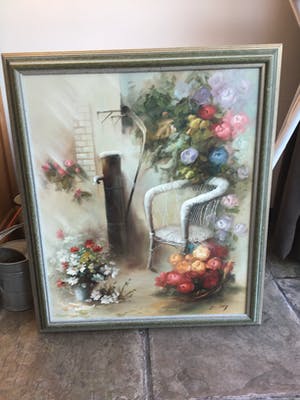 Niet of onleesbaar gesigneerd - Binnenplaats met bloemen. kopen? Bied vanaf 1!