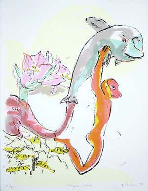 Anton Vrede - Litho, Bungee jump verkocht voor € 1!