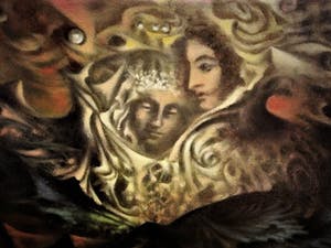 Niet of onleesbaar gesigneerd - Antwerpse Biennale - mythologisch olieverf "Yggdrasyl - de Levensboom" kopen? Bied vanaf 1!