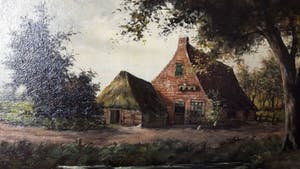 Niet of onleesbaar gesigneerd - Hollandse school. Boslandschap met boerderij kopen? Bied vanaf 1!