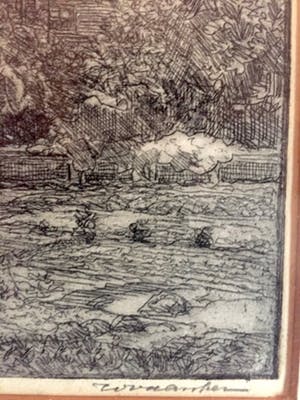 Wim van den Anker - Kerk te DRIEL - Ets, Ingelijst kopen? Bied vanaf 30!