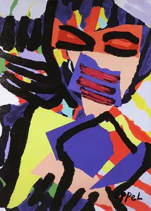 Karel Appel - Zeefdruk op doek, Personage in blue - Ingelijst kopen? Bied vanaf 120!