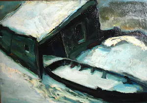 Johan Sonnenberg - botenhuis in de sneeuw - olieverfschilderij uit 1925 kopen? Bied vanaf 295!