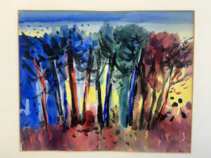 Andre van der Vossen - Bomenrij - expressionistisch kleurrijk werk kopen? Bied vanaf 195!