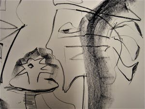 Arie van Selm - 1985 Galerie d’Eendt Amsterdam - Grote Abstract Figuratieve Tekening - gesigd. kopen? Bied vanaf 10!