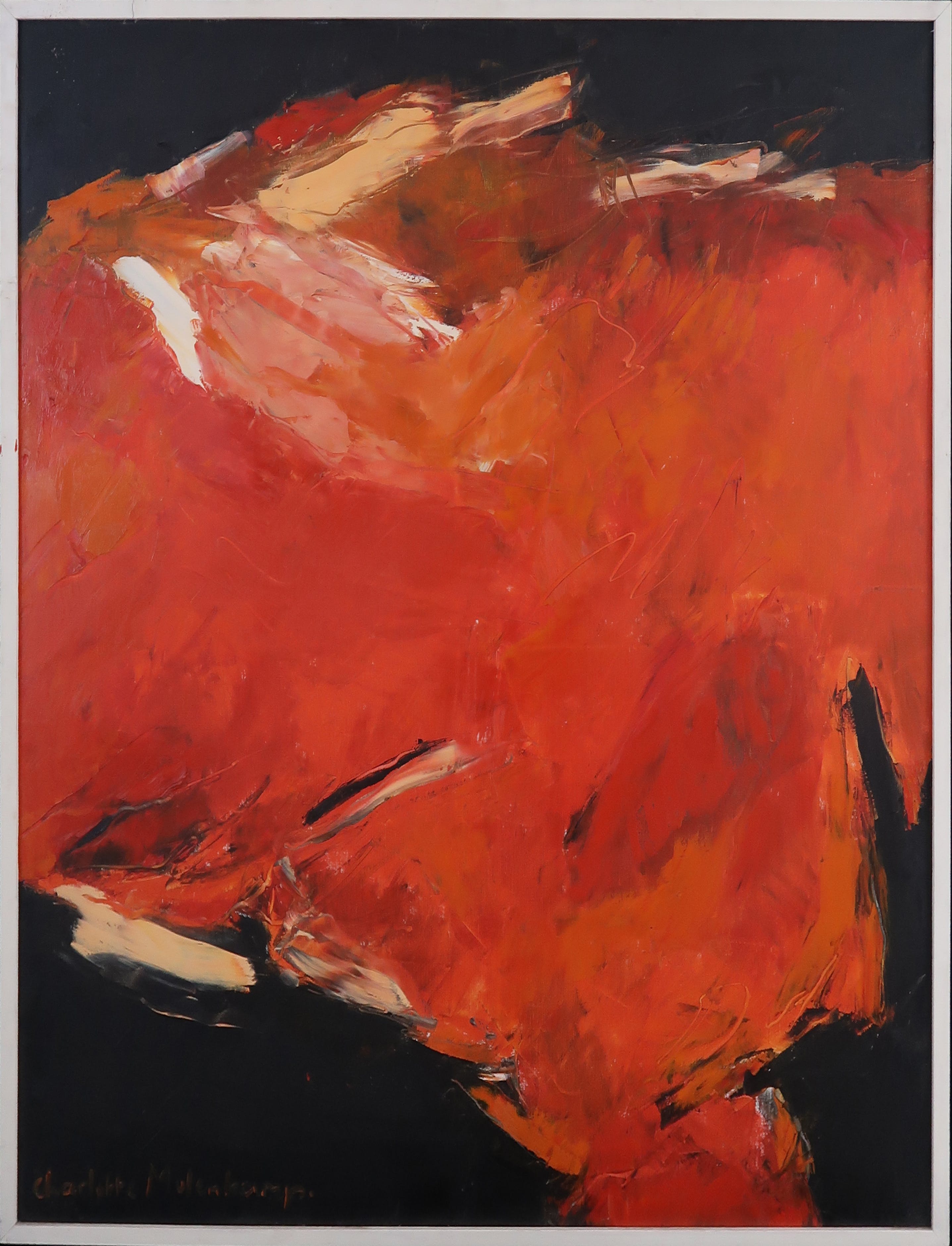 Charlotte Molenkamp - Olieverf op doek, Abstracte compositie MET ROOD (Zeer groot) verkocht voor € 1000!