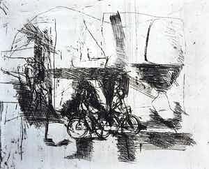 Ger Lataster - Paartje op de fiets, droge naald ets verkocht voor € 250!