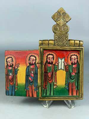 Dogon - 201115 - Ethiopian African wooden handpainted coptic icon - Ethiopia. verkocht voor € 65!