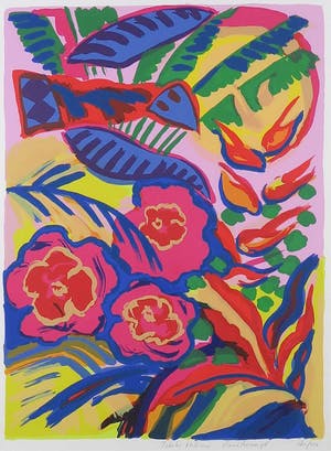 Frank Rosen - Zeefdruk, Tahiti Hibiscus - Ingelijst kopen? Bied vanaf 1!