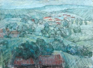 Tini van Doornik - Pasteltekening, Heuvellandschap - Ingelijst kopen? Bied vanaf 35!