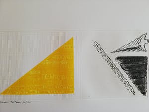 Hannes Postma - VREDESDUIF MET DRIEHOEK / ZW-W ETS EN KLEURETS + RELIEF / 50x65cm / SIG kopen? Bied vanaf 23!