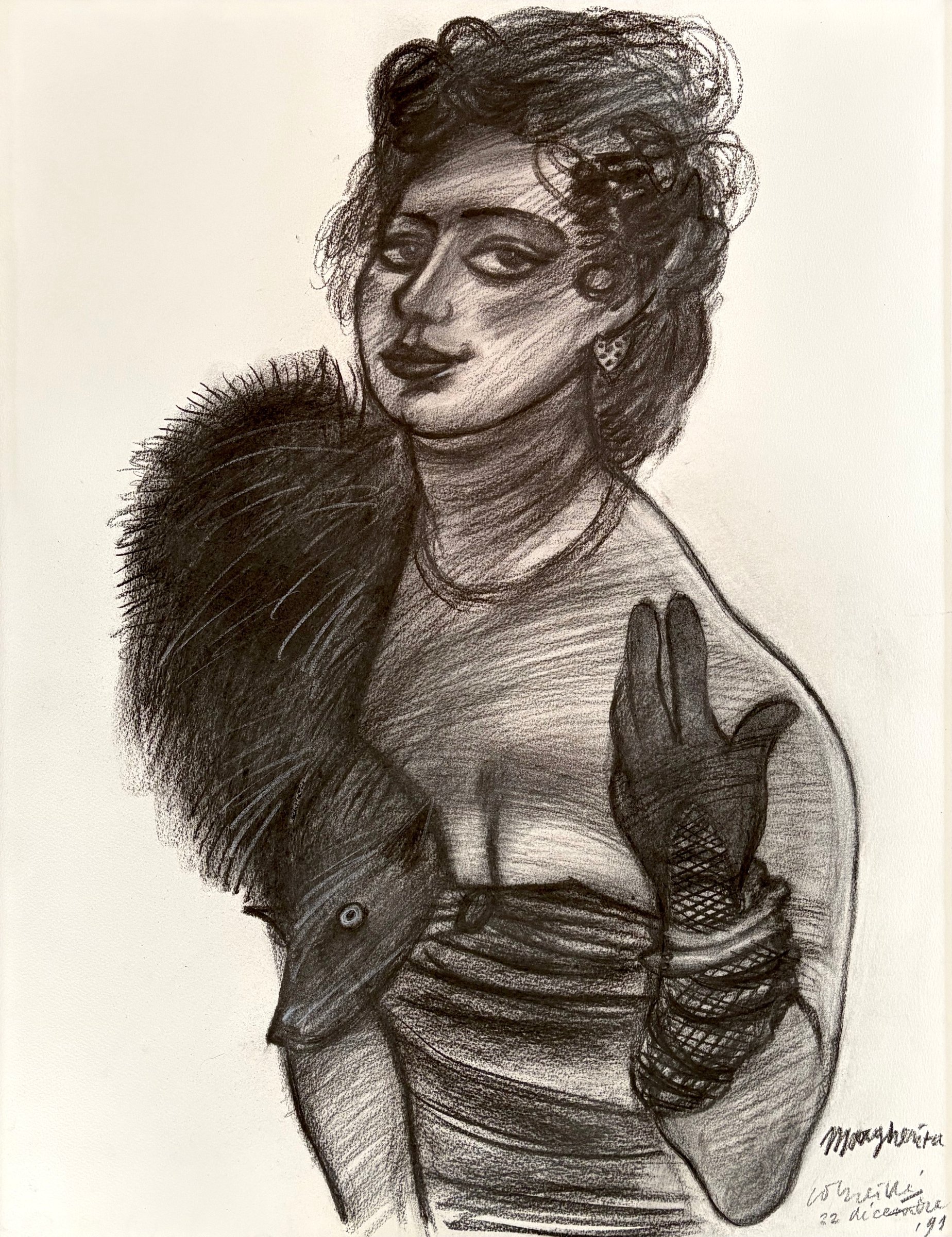 Corneille - houtskool tekening - La Dame à l'hermine, Margherita (1991) kaufen? Bieten Sie von 3500!