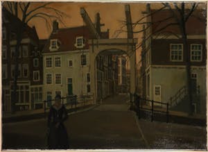 Willem Fekken - Olieverf op doek, Stadsgezicht Amsterdam, Staalmeestersbrug - Ingelijst kopen? Bied vanaf 195!