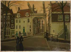 Willem Fekken - Olieverf op doek, Stadsgezicht Amsterdam, Staalmeestersbrug - Ingelijst verkocht voor € 195!