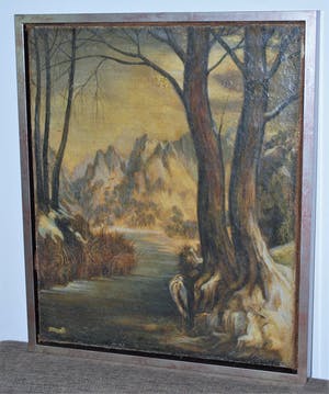 Henri van de Velde - Reiger in landschap - symbolisme - olieverf kopen? Bied vanaf 85!