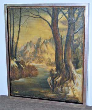 Henri van de Velde - Reiger in landschap - symbolisme - olieverf verkocht voor € 85!