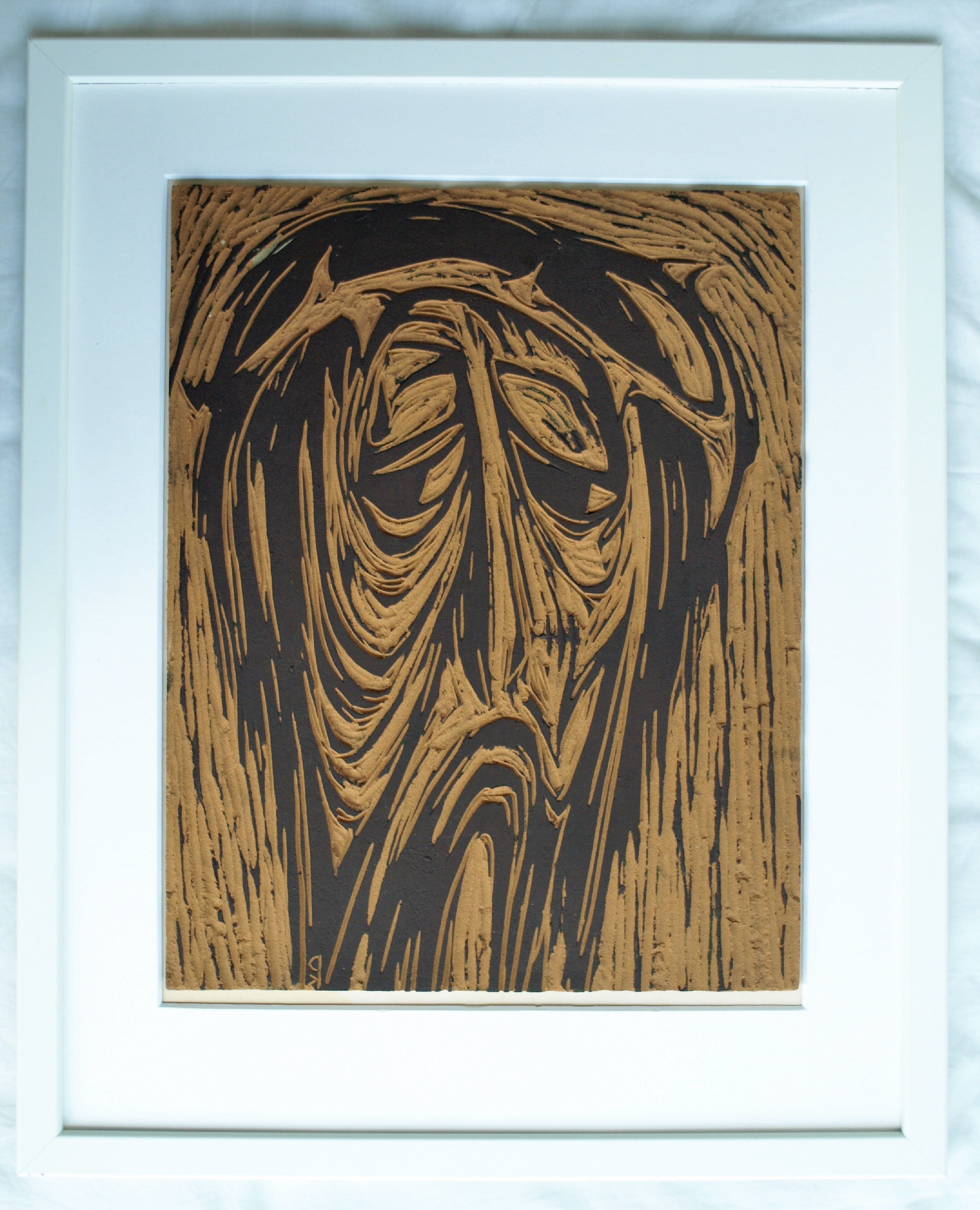 Klaas Pijlman - Originele linoplaat + afdruk , Jezus, man van smarten - ingelijst – 1965 kopen? Bied vanaf 75!