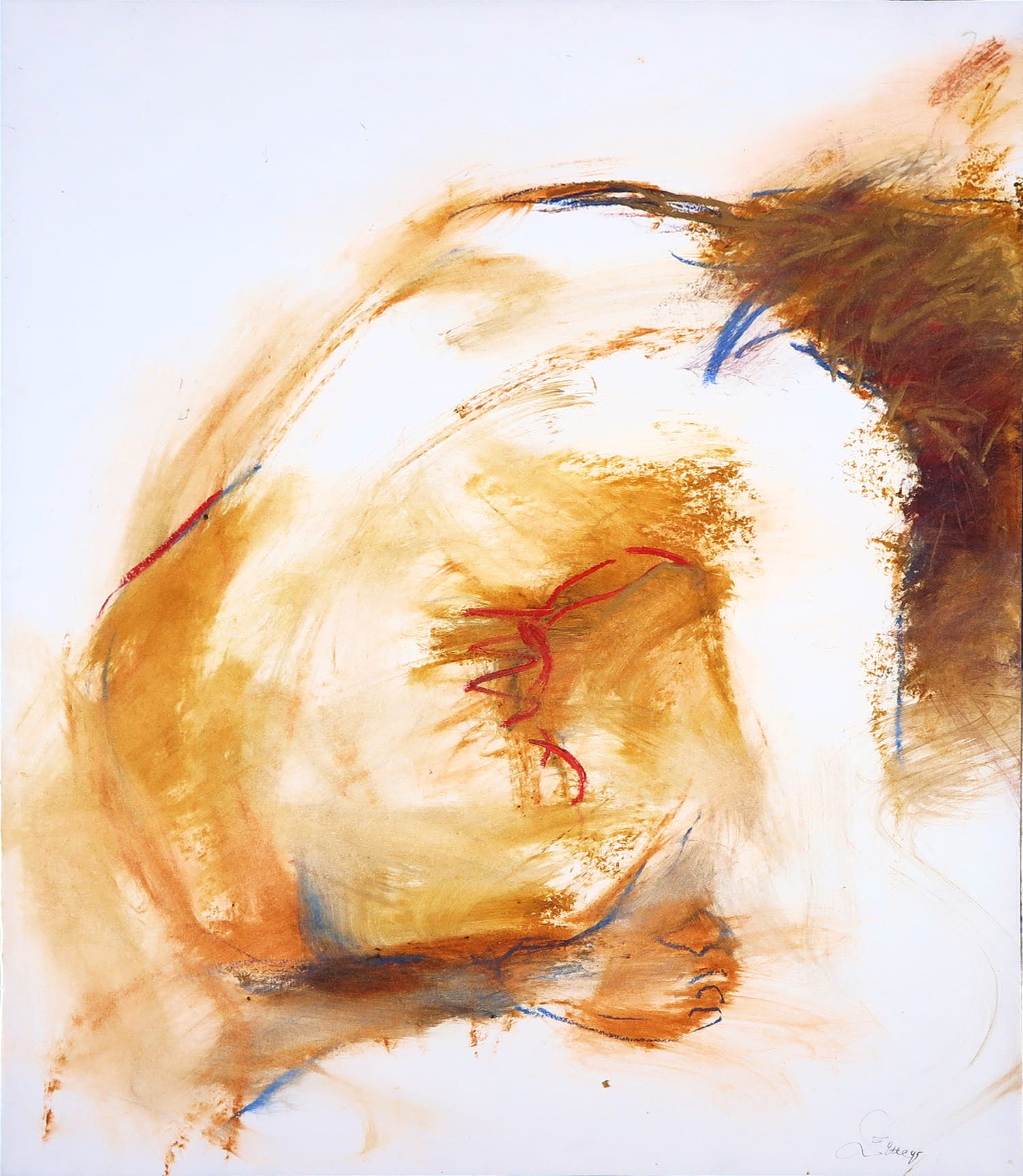 Franscz Witte - Gemengde techniek op papier, Voorovergebogen naakt kopen? Bied vanaf 1!