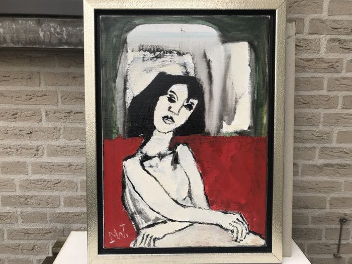 Martin van Wordragen - Olieverf op doek - Eenzame reizigster 2006 verkocht voor € 450!