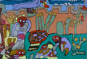 Hans Hartman - Acryl op papier, Zonder titel - Ingelijst kopen? Bied vanaf 60!