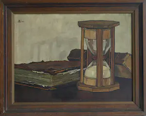 Jo Lodeizen - Olieverf op paneel, Stilleven met boeken en zandloper – 1931 kaufen? Bieten Sie von 1!