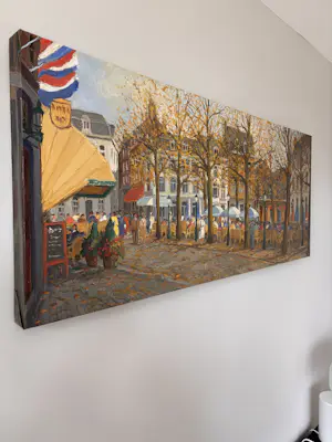 Andre Wilhelmus - Schilderij van André Wilhelmus – Onze Lieve Vrouweplein, Maastricht in de herfst kopen? Bied vanaf 200!