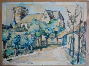 Wim Suermondt - Thorn, Limburg, stadsgezicht met kerk, 1952 kopen? Bied vanaf 65!